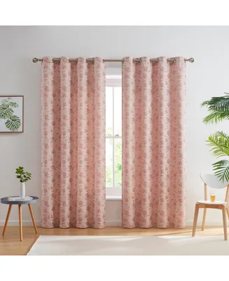 Hlc.me Zoey Burlap Flax Linen Floral Jacquard Privacy Light Filtering Transparent Window Grommet Floor Length Thick Curtains Drapery Panels for Kids R