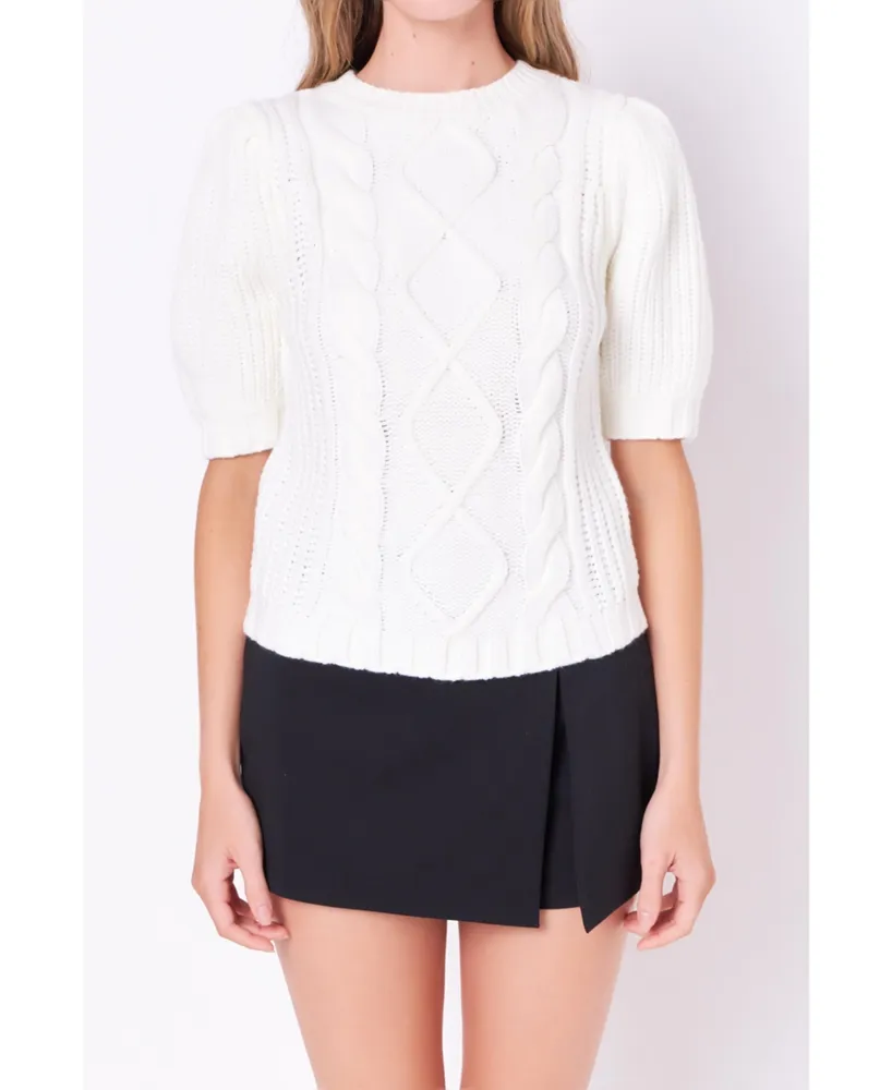 Women's Cable Knit Puff Sleeve Sweater