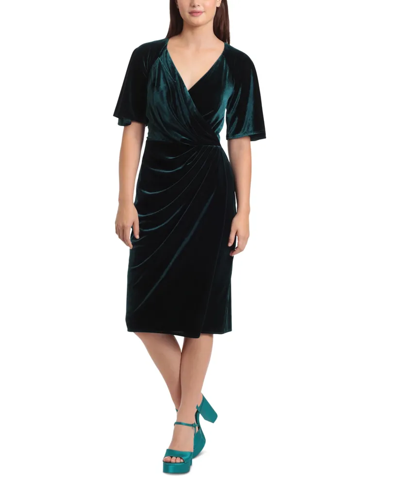 Maggy London Women's Velvet V-Neck Side-Drape Dress