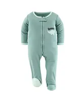 The Peanutshell Baby Boys Green Dino Footed Sleepers Girls, 3-Pack