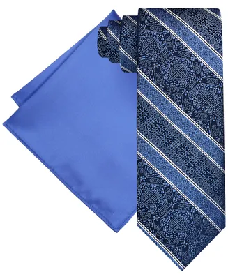 Steve Harvey Men's Tapestry Stripe Tie & Pocket Square Set