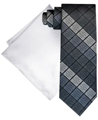 Steve Harvey Men's Extra Long Ornate Block Tie & Solid Pocket Square Set