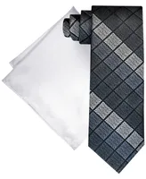 Steve Harvey Men's Extra Long Ornate Block Tie & Solid Pocket Square Set