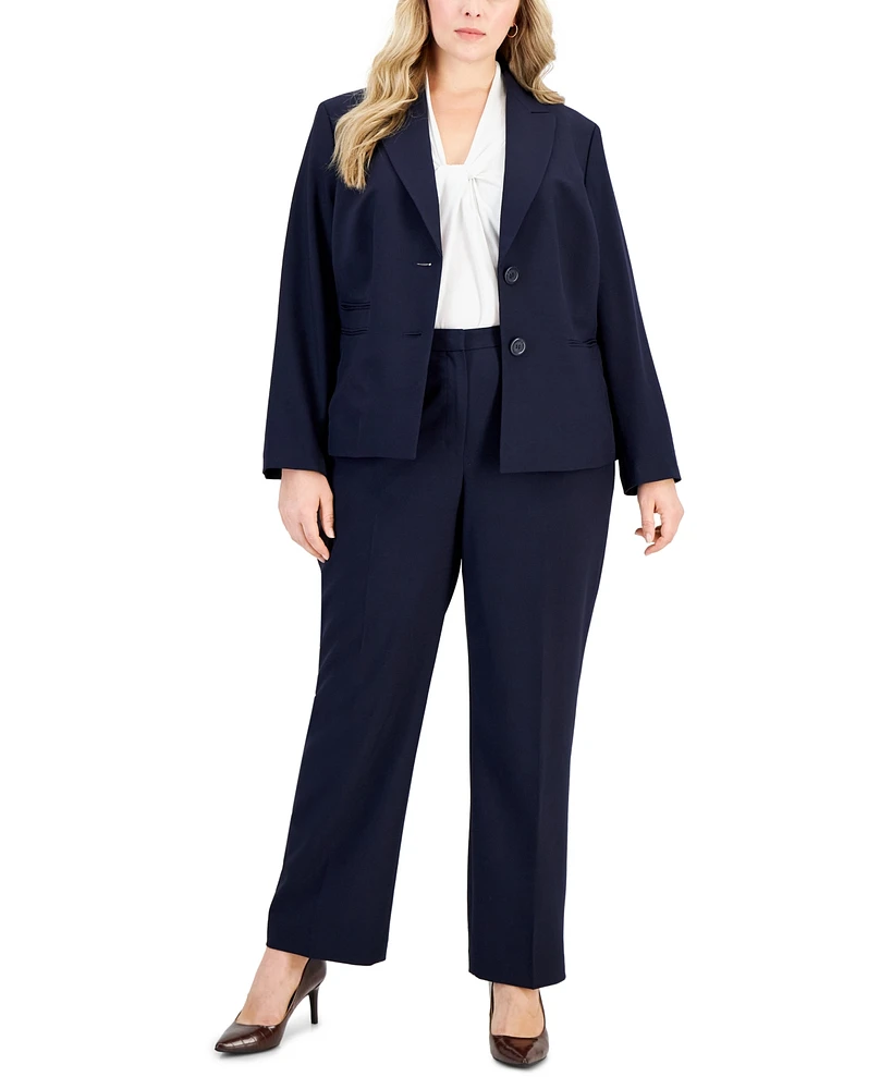 Le Suit Plus Peak-Lapel Button-Front Pantsuit
