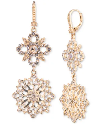 Marchesa Gold-Tone Crystal Floral Double Drop Earrings