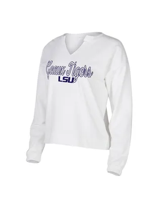 Women's Concepts Sport White Lsu Tigers Sienna Notch Neck Long Sleeve T-shirt