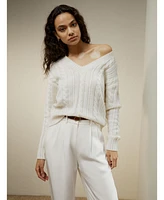 Lilysilk Women's Cable-Knit Wool-Cashmere Blend Sweater