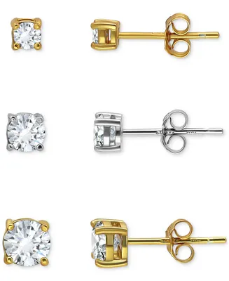 Giani Bernini 3-Pc Set Cubic Zirconia Stud Earrings in Sterling Silver & 18k Gold-Plate, Created for Macy's