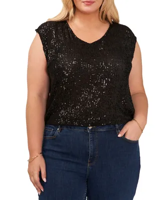 Vince Camuto Plus Size Sequined V-Neck Short-Sleeve Top