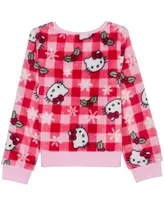 Hello Kitty Little Girls Xmas Plaid Long Sleeve Plush Pullover Sweatshirt
