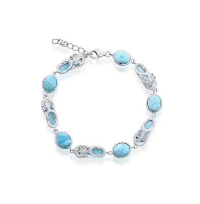 Sterling Silver Alternating Oval & Flip Flop Larimar Bracelet