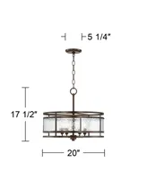 Franklin Iron Works Edinger Oil Rubbed Bronze Round Pendant Chandelier 20" Wide Rustic Industrial Clear Waterglass 4-Light Fixture for Dining Room Hou