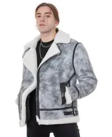 Furniq Uk Big & Tall Shearling Biker Jacket, Natural Dying Grey with White Wool