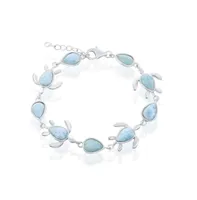 Sterling Silver Alternating Larimar Turtle and Pear-Shaped Bracelet