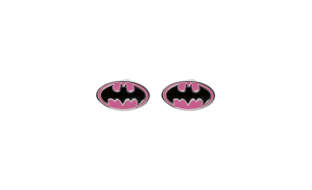 Dc Comics Batman Silver Plated Logo Stud Earrings