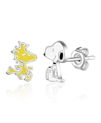 Peanuts Silver Plated Snoopy and Woodstock Mismatch Stud Earrings