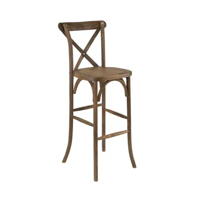 30 Inch Bistro Style Bar Height Wooden Cross Back Dining Stool