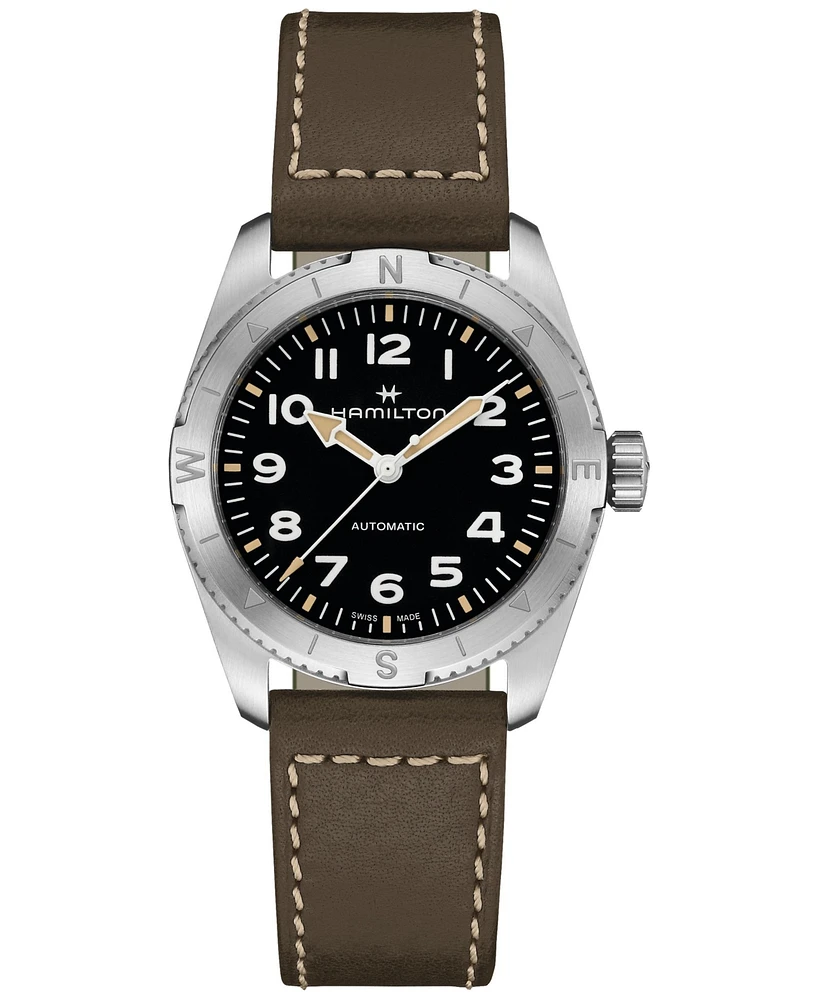 Hamilton Women's Swiss Automatic Khaki Field Expedition Green Leather Strap Watch 37mm