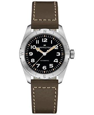 Hamilton Women's Swiss Automatic Khaki Field Expedition Green Leather Strap Watch 37mm