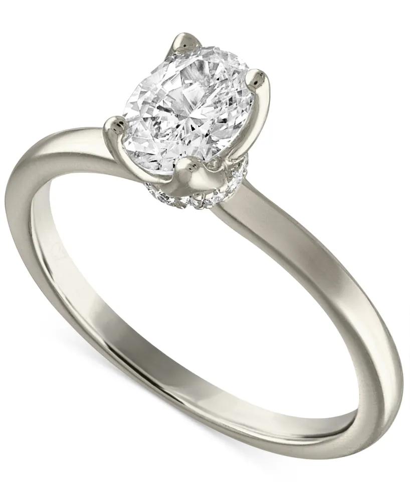 Alethea Certified Diamond Oval-Cut Solitaire Engagement Ring (3/4 ct. t.w.) in 14k White Gold Featuring Diamonds ith the De Beers Code of Origin, Crea