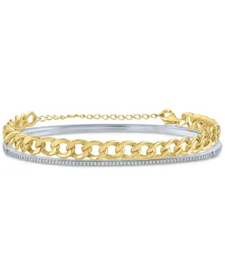 2-Pc. Set Diamond Bangle Bracelet (1/5 ct. t.w.) & Curb Link Chain Bracelet in Sterling Silver & 14k Gold-Plate - Sterling Silver  Gold