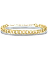 2-Pc. Set Diamond Bangle Bracelet (1/5 ct. t.w.) & Curb Link Chain Bracelet in Sterling Silver & 14k Gold-Plate - Sterling Silver  Gold