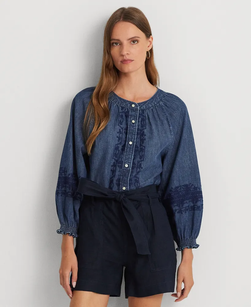 Lauren Ralph Lauren Belted Denim Shirtdress - Macy's