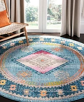 Safavieh Madison MAD305 Light Blue and Fuchsia 6'7" x 6'7" Round Area Rug