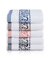 Superior Athens Cotton with Greek Scroll and Floral Pattern Assorted, 6 Piece Bath Towel Set