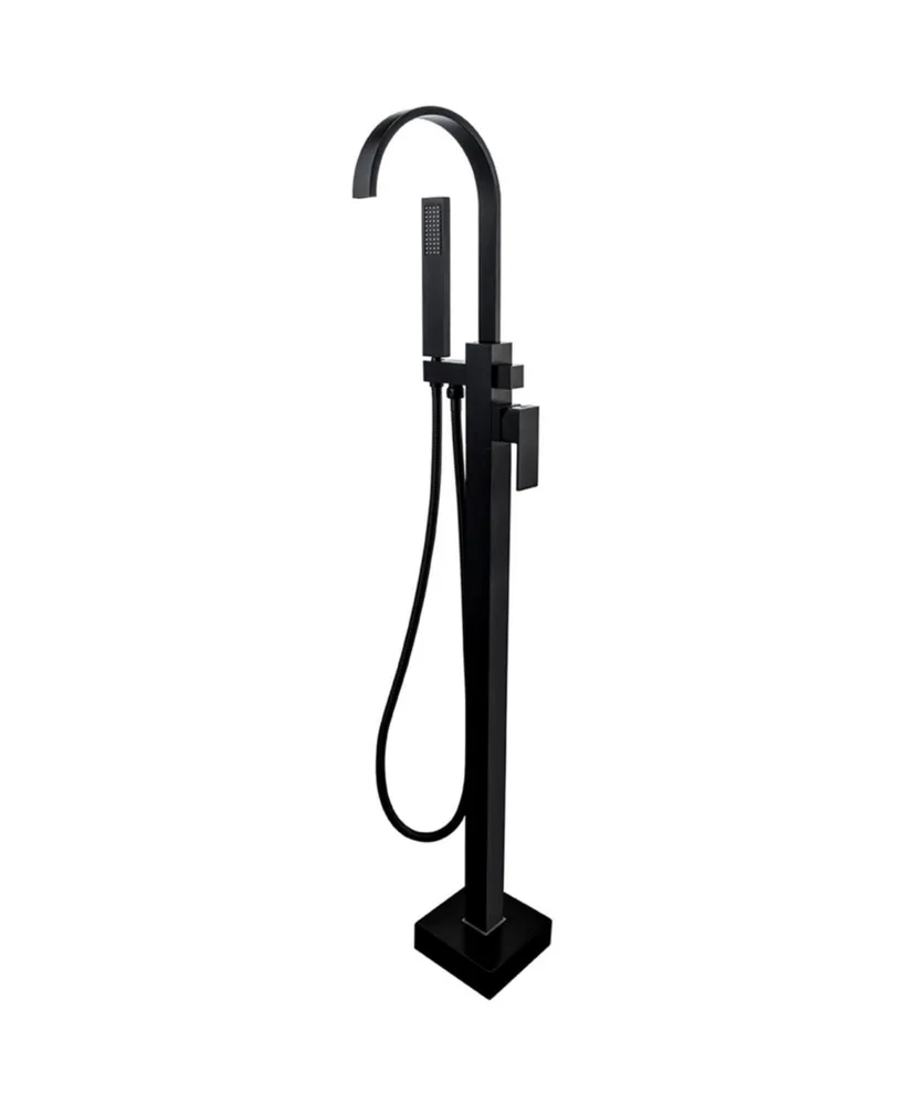 Simplie Fun Matte Black Freestanding Roman Tub Faucet With Hand Shower