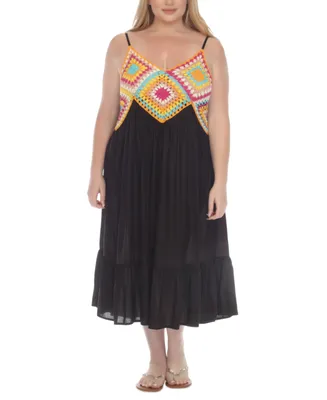 Raviya Plus Crochet Flounce-Hem Midi Dress