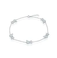 Caribbean Treasures Sterling Silver Synthetic Opal Cat Anklet - White Opal