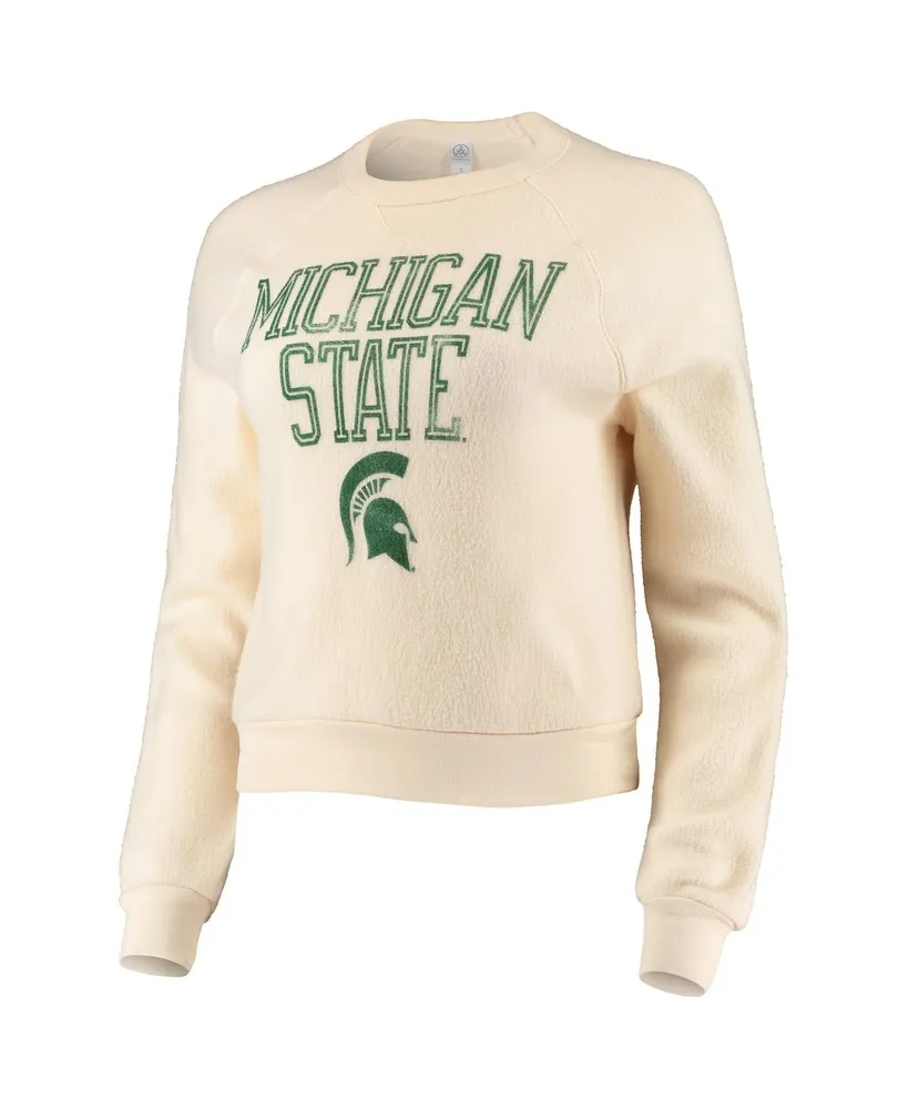 Women's Alternative Apparel Cream Distressed Michigan State Spartans Eco-Teddy Baby Champ Tri-Blend Sweatshirt