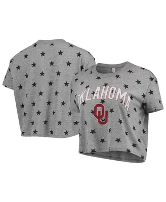 Women's Alternative Apparel Heathered Gray Oklahoma Sooners Headliner Stars Cropped Tri-Blend T-shirt