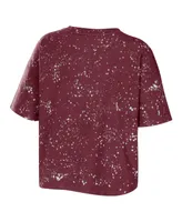 Women's Wear by Erin Andrews Maroon Texas A&M Aggies Bleach Wash Splatter Cropped Notch Neck T-shirt