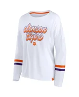 Women's Fanatics White Clemson Tigers Retro Power Striped Long Sleeve T-shirt