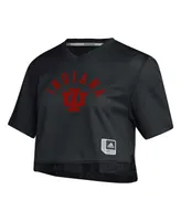 Women's adidas Black Indiana Hoosiers V-Neck Cropped Jersey