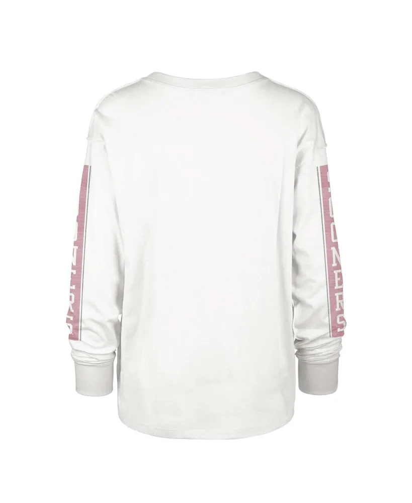 Women's '47 Brand White Distressed Oklahoma Sooners Statement Soa 3-Hit Long Sleeve T-shirt