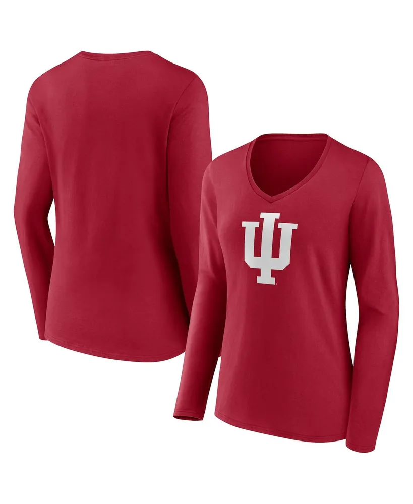 Women's Fanatics Crimson Indiana Hoosiers Evergreen Logo Long Sleeve V-Neck T-shirt