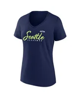 Women's Fanatics College Navy Seattle Seahawks Shine Time V-Neck T-shirt