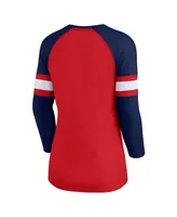 Women's Fanatics Red, Navy New England Patriots Arch Raglan 3/4-Sleeve Notch Neck T-shirt