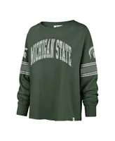 Women's '47 Brand Green Distressed Michigan State Spartans Allie Modest Raglan Long Sleeve Cropped T-shirt