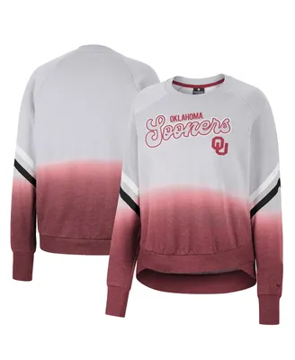 Women's Colosseum Gray Oklahoma Sooners Cue Cards Dip-Dye Raglan Pullover Sweatshirt