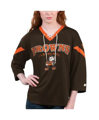 Women's Starter Brown Cleveland Browns Rally Lace-Up 3/4 Sleeve T-shirt