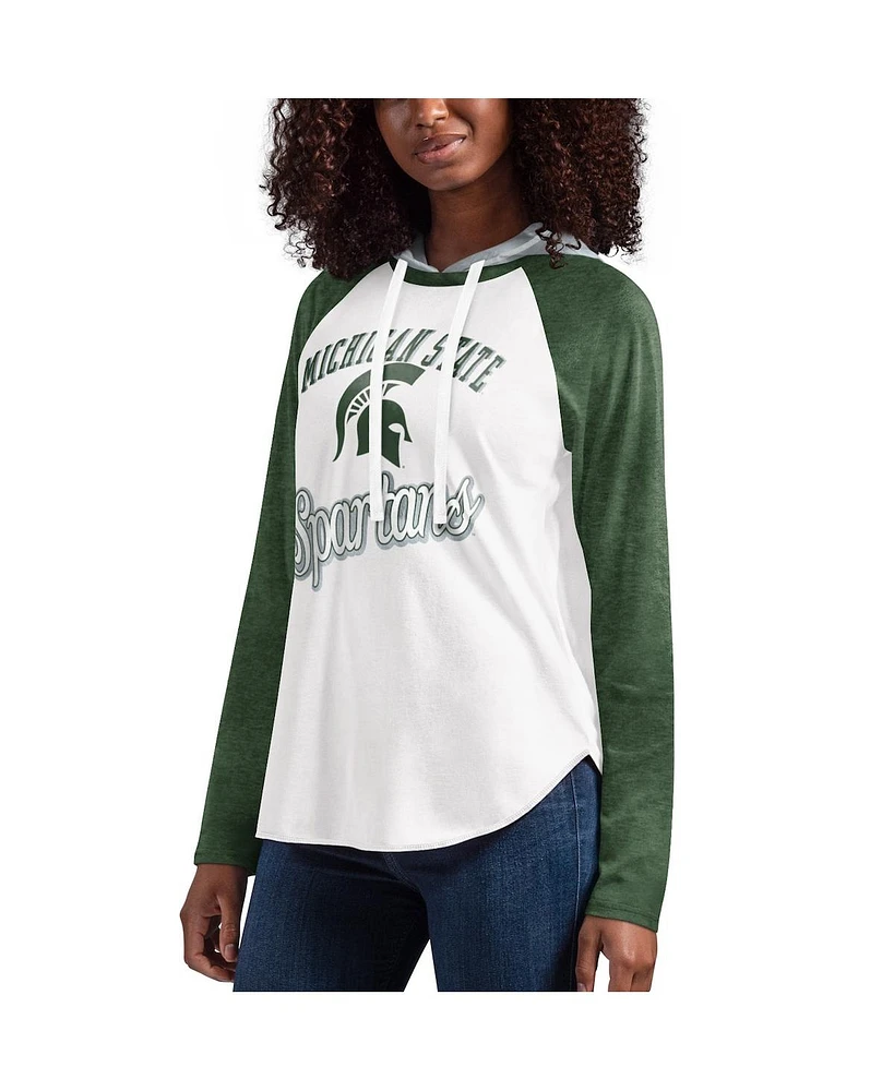 Women's G-iii 4Her by Carl Banks White, Green Michigan State Spartans From the Sideline Raglan Long Sleeve Hoodie T-shirt