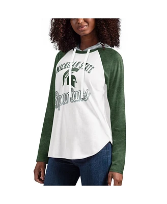 Women's G-iii 4Her by Carl Banks White, Green Michigan State Spartans From the Sideline Raglan Long Sleeve Hoodie T-shirt