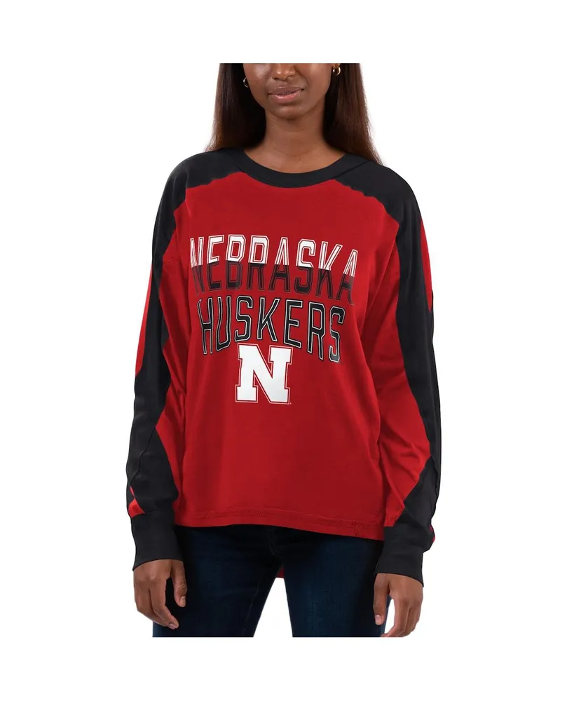 Women's G-iii 4Her by Carl Banks Ash, Scarlet Nebraska Huskers Smash Oversized Long Sleeve T-shirt