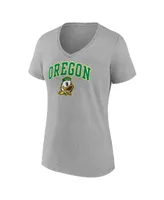 Women's Fanatics Heather Gray Oregon Ducks Evergreen Campus V-Neck T-shirt