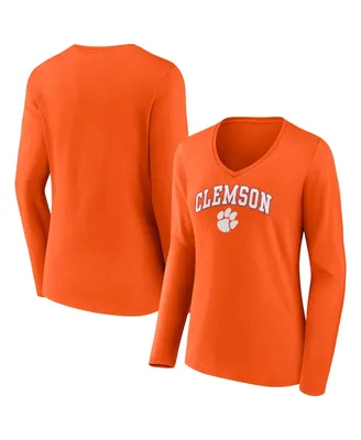 Women's Fanatics Orange Clemson Tigers Evergreen Campus Long Sleeve V-Neck T-shirt