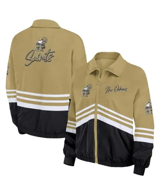 Women's Wear by Erin Andrews Gold Distressed New Orleans Saints Vintage-Like Throwback Windbreaker Full-Zip Jacket